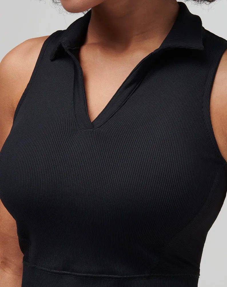 Moveknit V-Neck Sleeveless Polo- Black