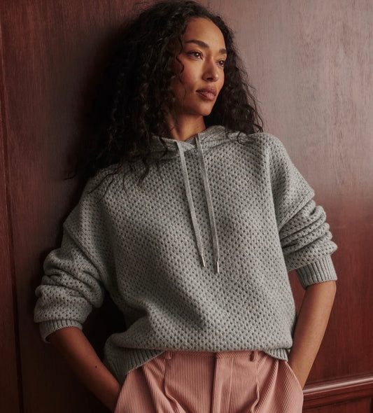 Melchie Relaxed Knit Hoodie- Grey Marl