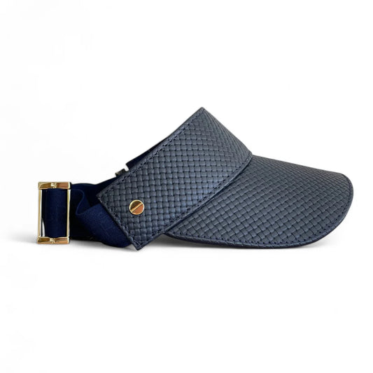 The Leather Visor-Navy Basketweave/Navy Elastic/Gold