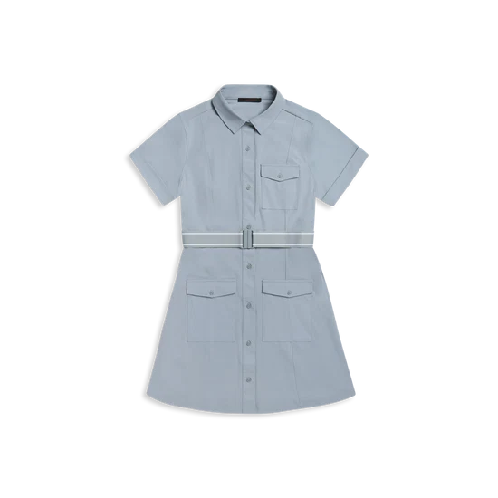 Phoenix Belted Shirt Dress- Bluestone Grey