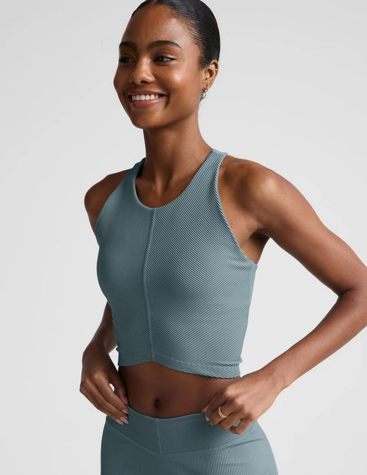 Impulse Ribbed High Neck Tank-Shaken Blue