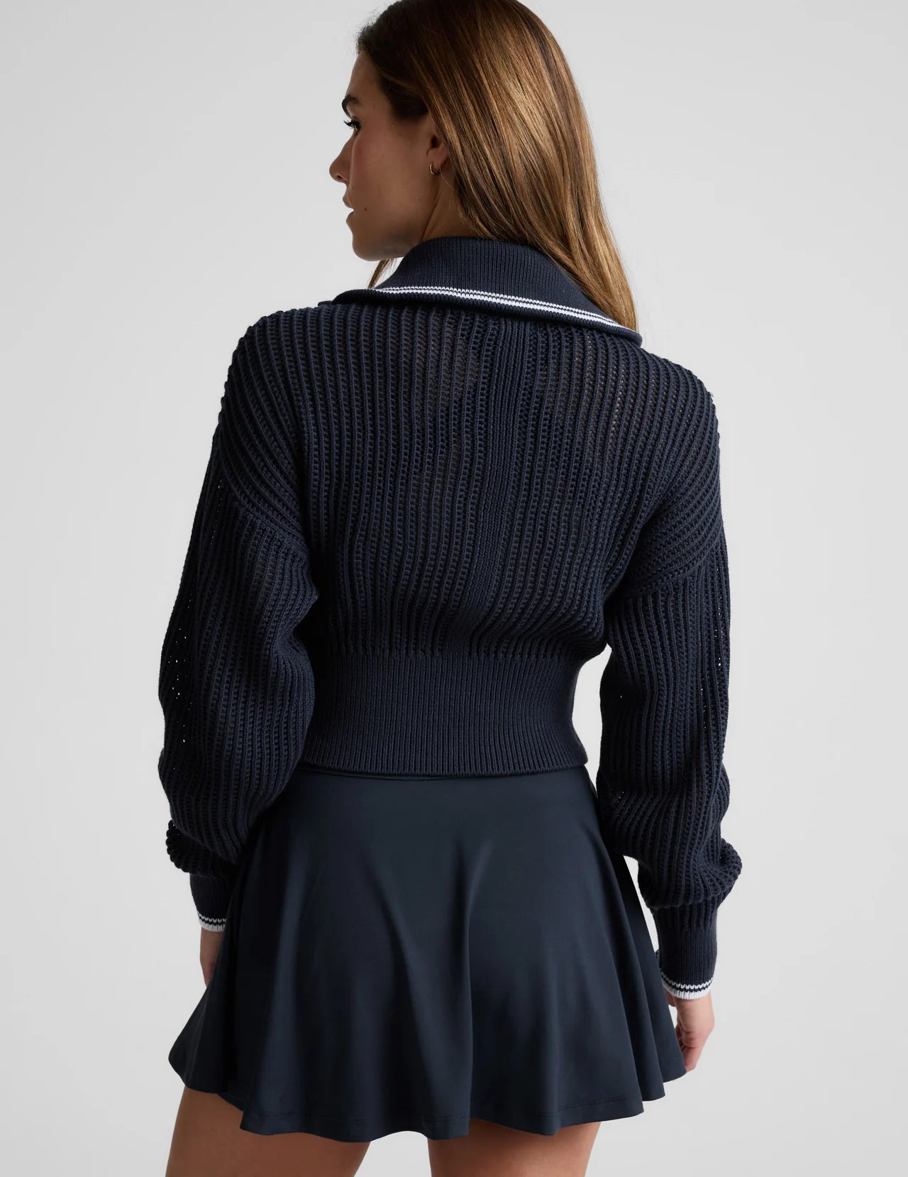 Here's The Stitch Zip Sweater- nocturnal navy