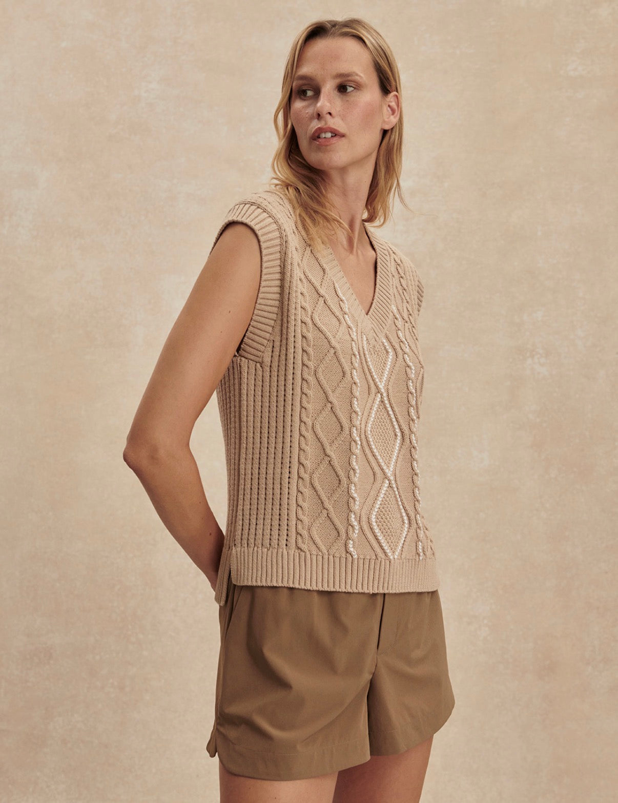 Benedetta Knit Top- light taupe