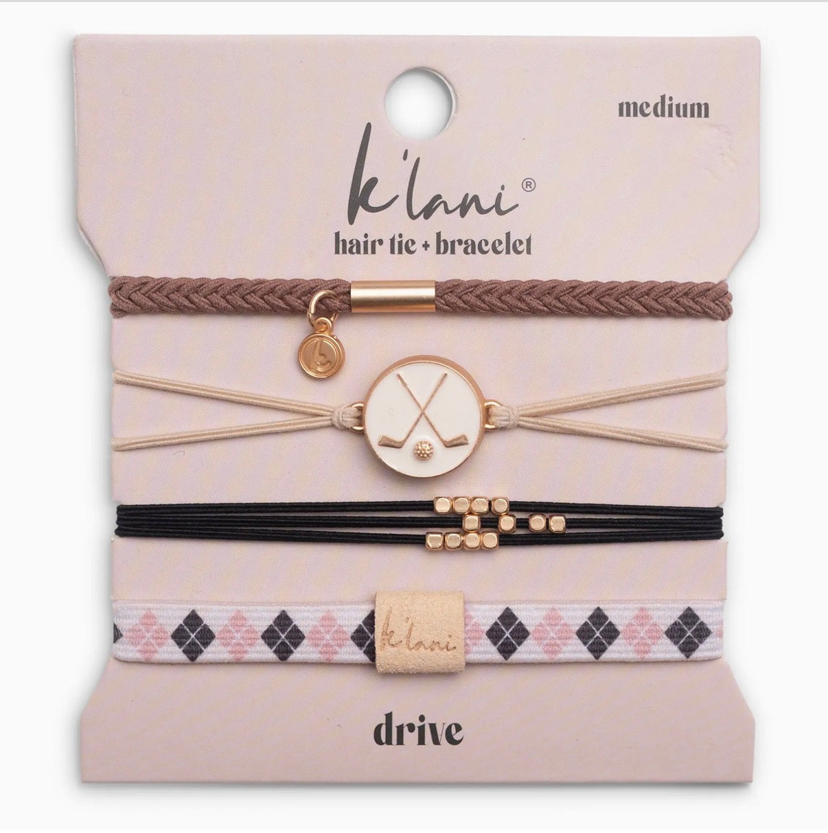 "Drive" Black and Cream Hair Tie Bracelets with Removable Ball Marker