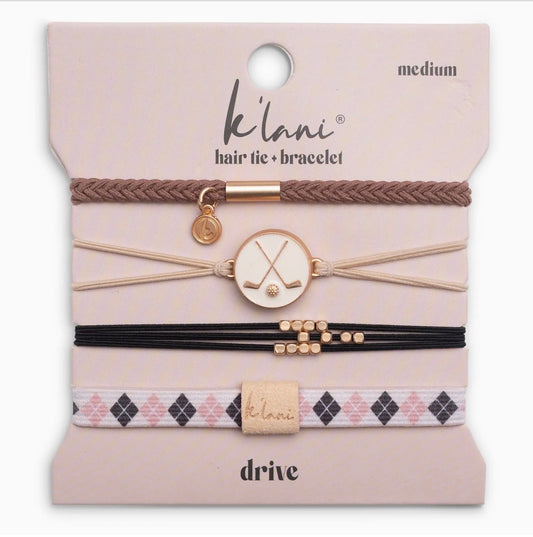 "Drive" Black and Cream Hair Tie Bracelets with Removable Ball Marker