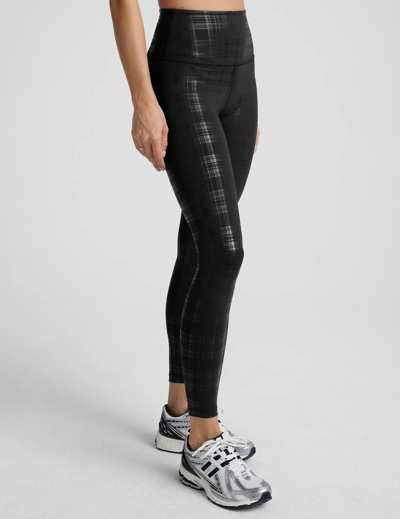 Plaid Foil Black High Waisted Midi Legging