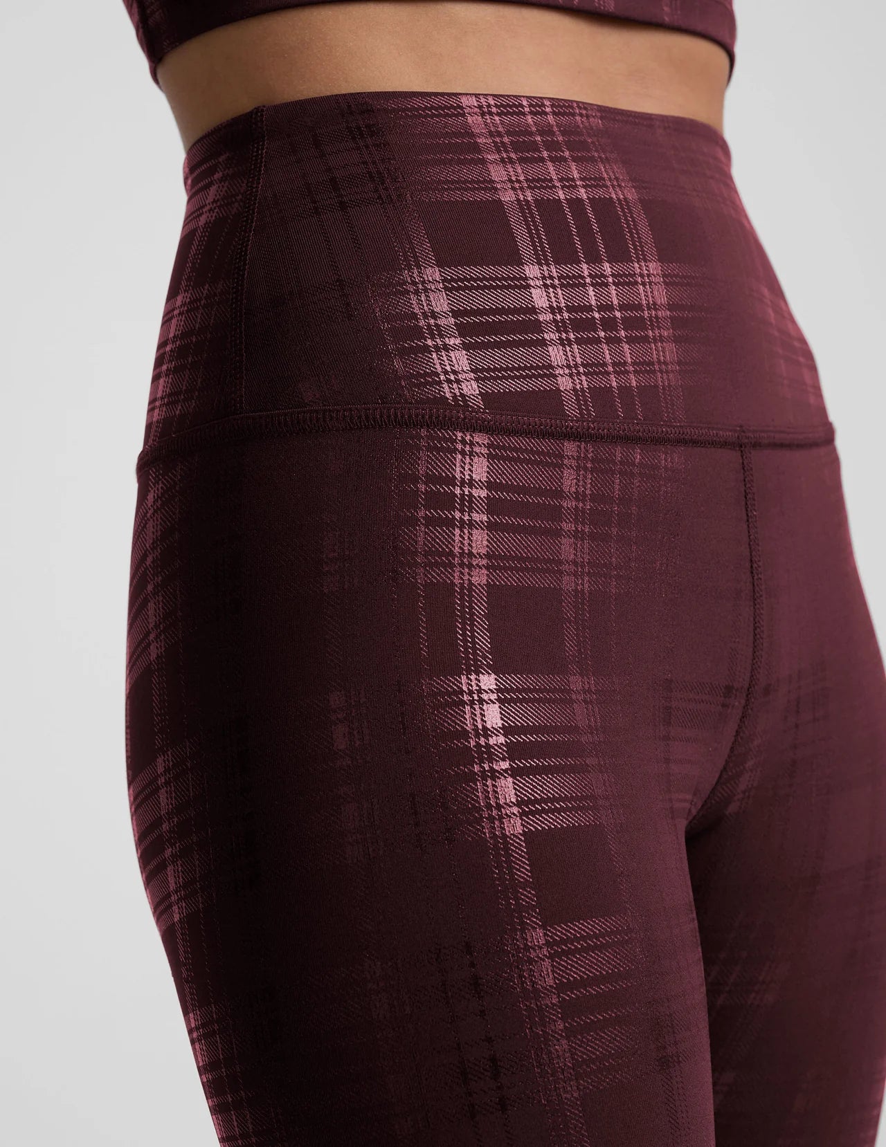 Plaid Foil Burgundy High Waisted Midi Legging