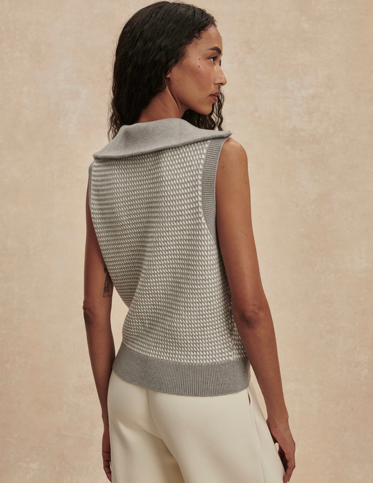 Peterson Half-Zip Knit-Grey Melange/ White
