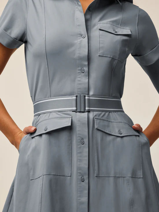 Phoenix Belted Shirt Dress- Bluestone Grey