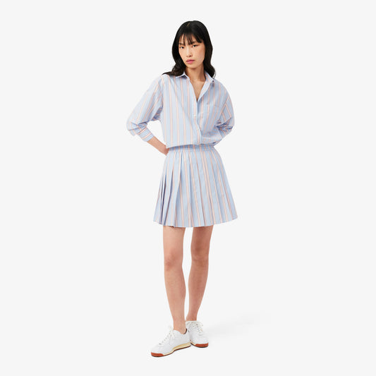 Poplin Short Striped Pleated Skirt