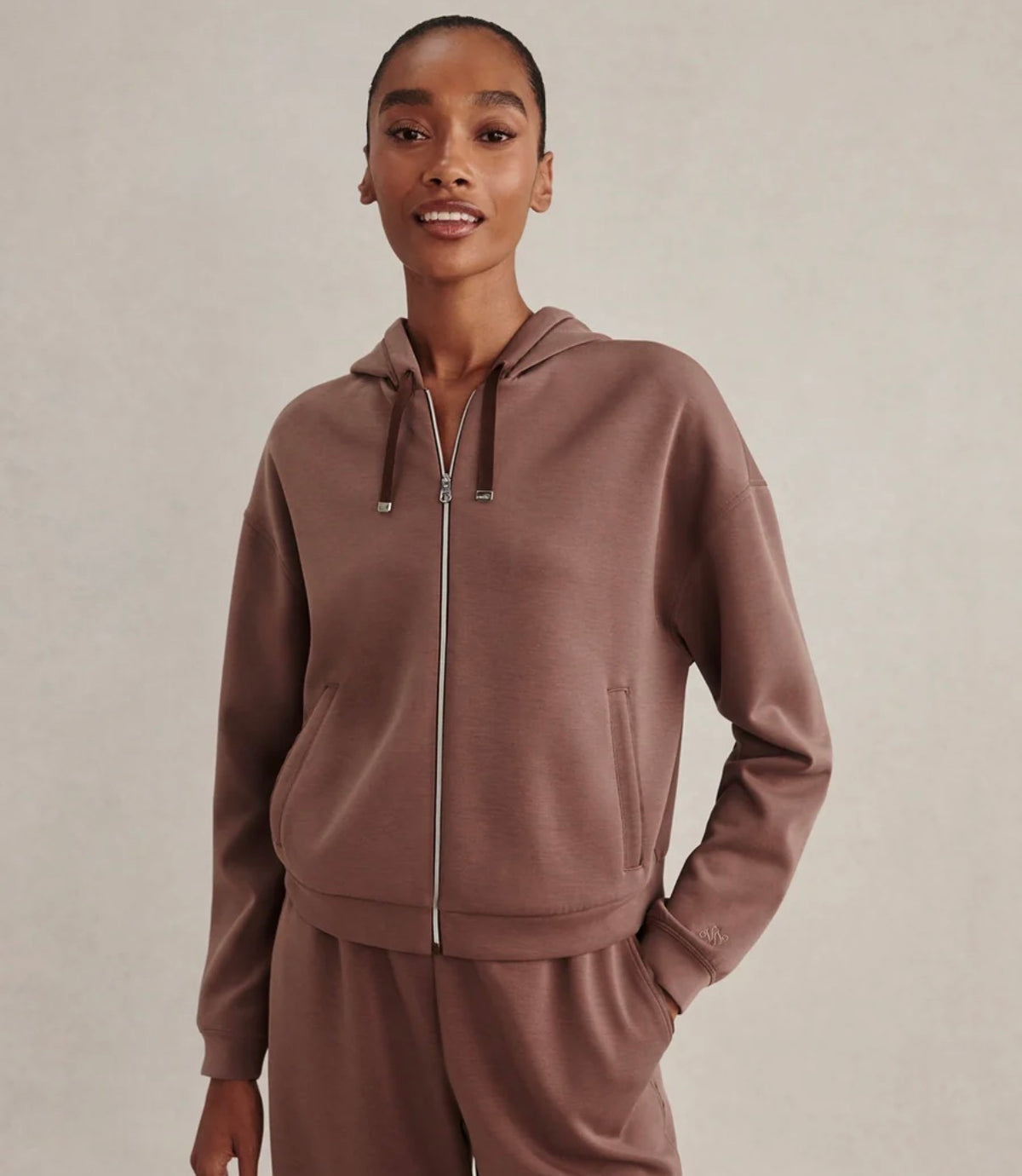 Jorgie Zip-Through Hoodie-Coffee Quartz