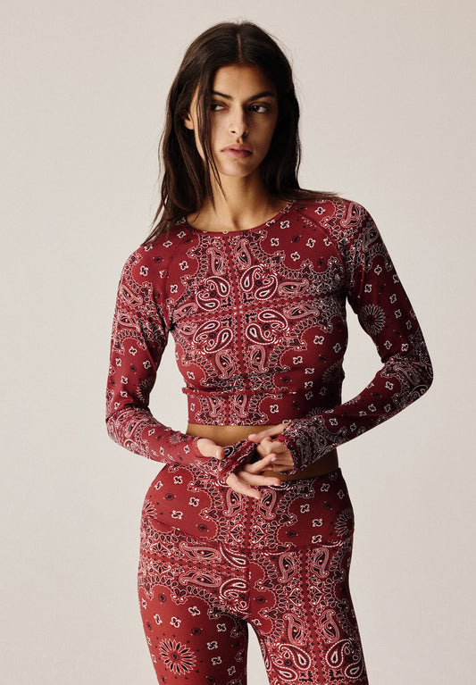 Yoga Long Sleeve Top- Burgundy Bandana