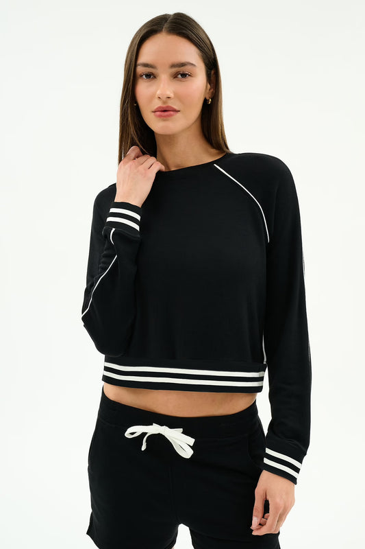 Brooks Fleece Sweatshirt with Stripe- Black