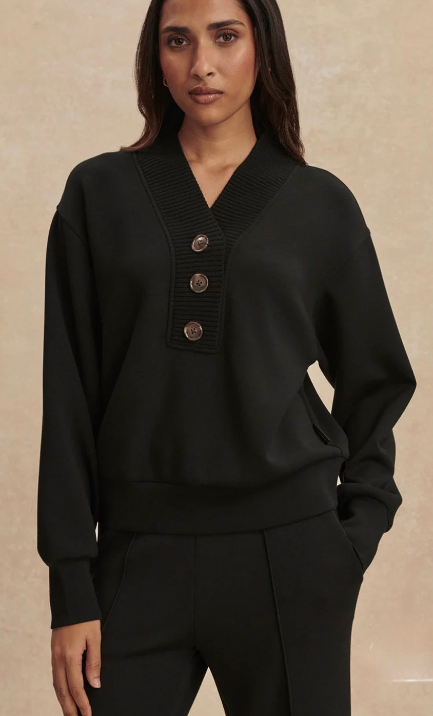 Lucine Button Front Sweat- black