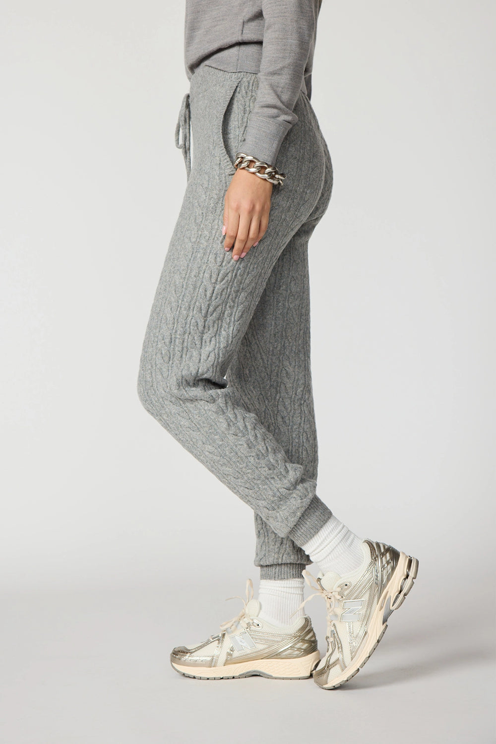 Cable Knit Jogger-Heather Steel Grey