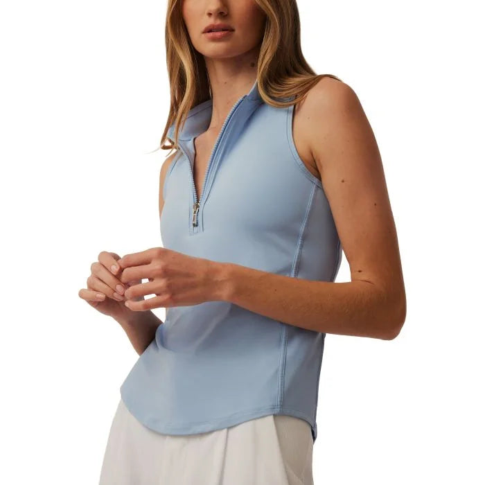 Sleeveless Vesta Mock Neck Top- wolf blue
