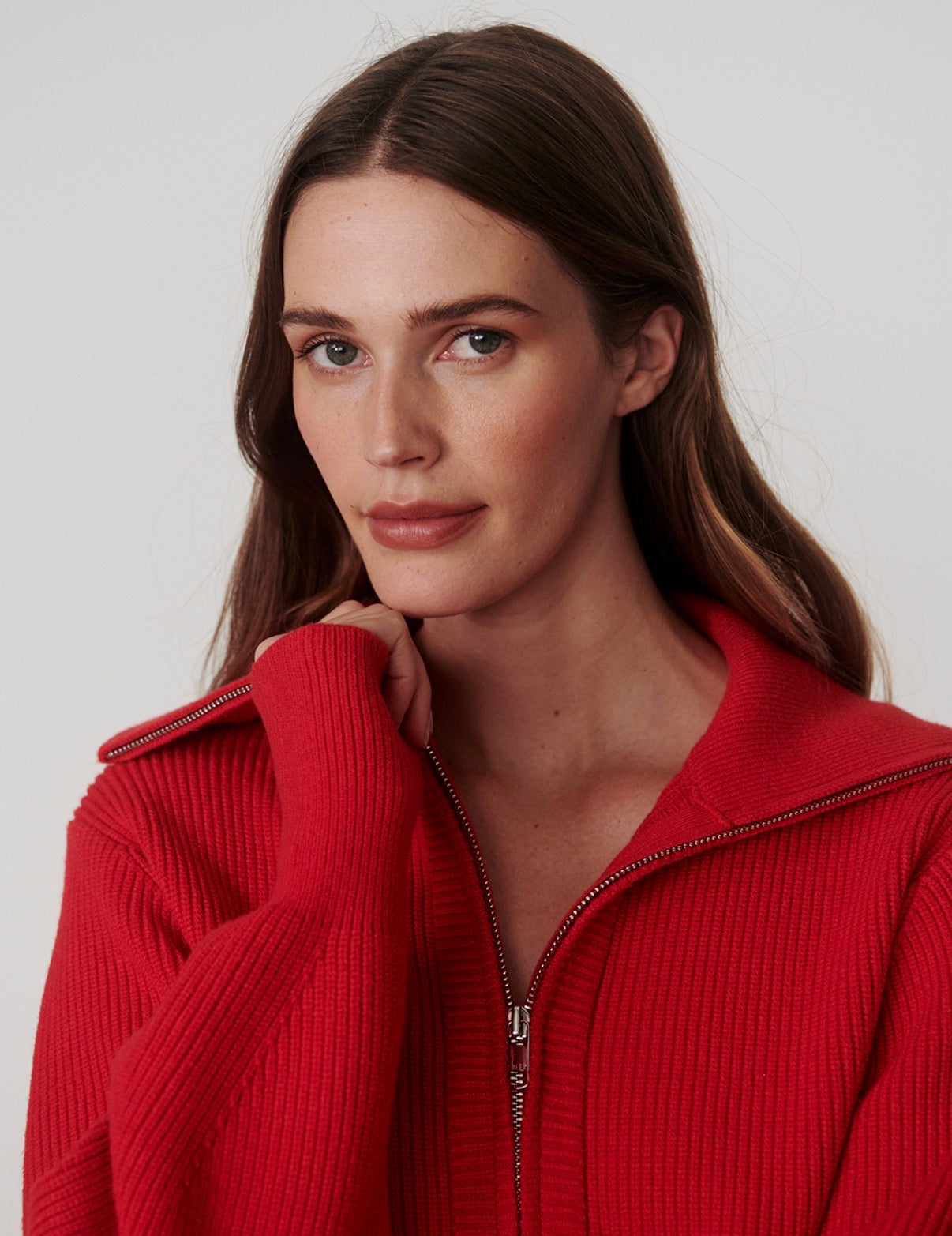 Enrico Zip-Through Knit Jacket-washed red