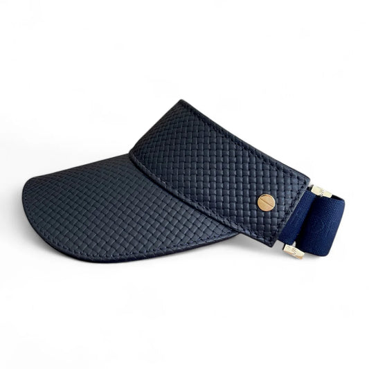 The Leather Visor-Navy Basketweave/Navy Elastic/Gold