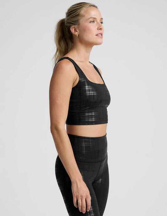 Beyond The Studio High Cropped Tank- Plaid Foil Black