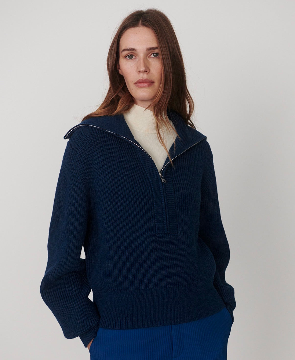 Maura Half-Zip Rib Knit- Sea Blue