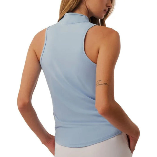 Sleeveless Vesta Mock Neck Top- wolf blue