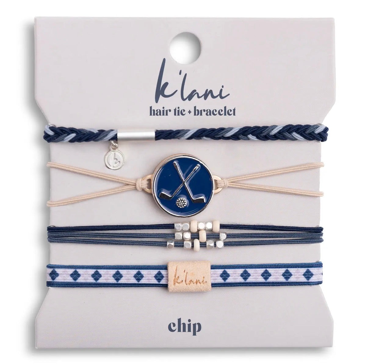 “Chip” blue & cream-hair tie bracelets with removable ball marker
