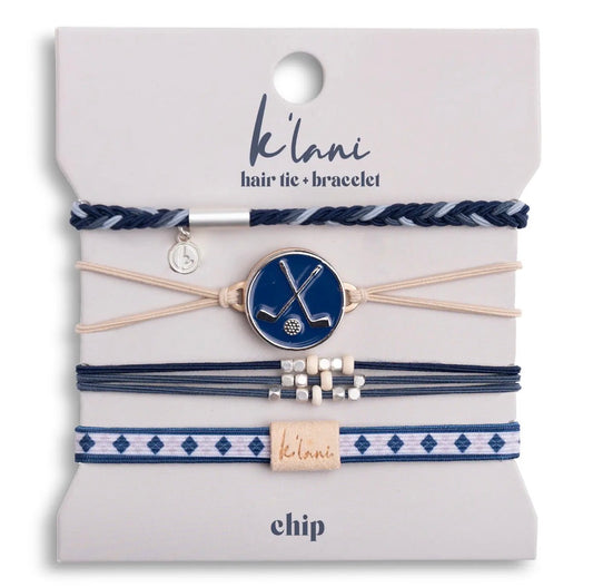 “Chip” blue & cream-hair tie bracelets with removable ball marker