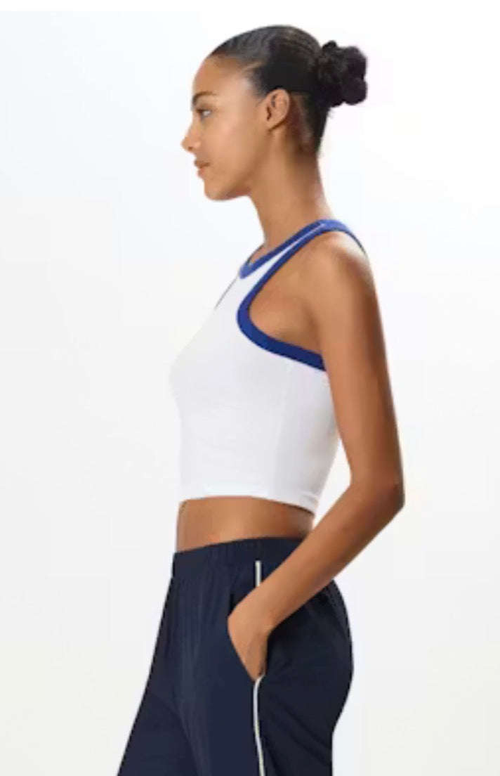 Kiki Rib Crop Tank-white/cobalt