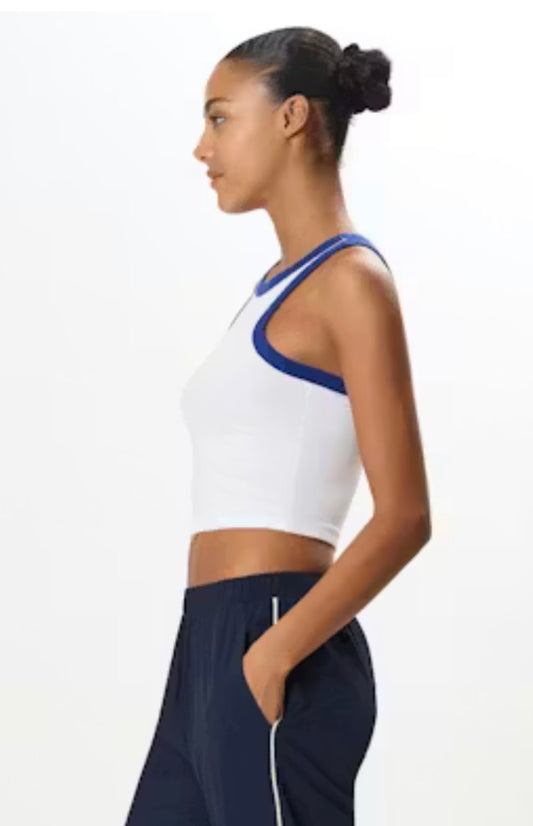 Kiki Rib Crop Tank-white/cobalt
