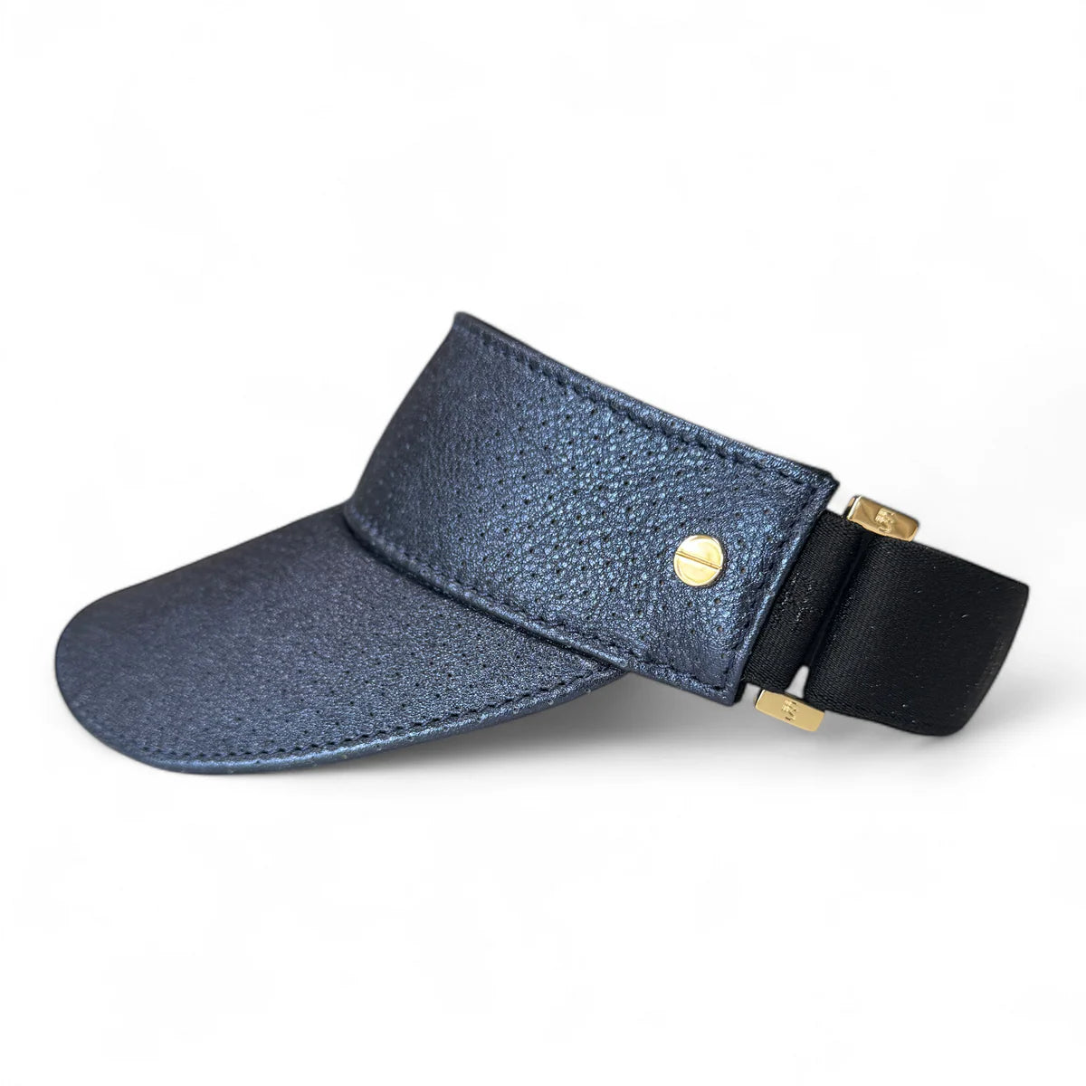 The leather visor- sapphire shimmer & gold