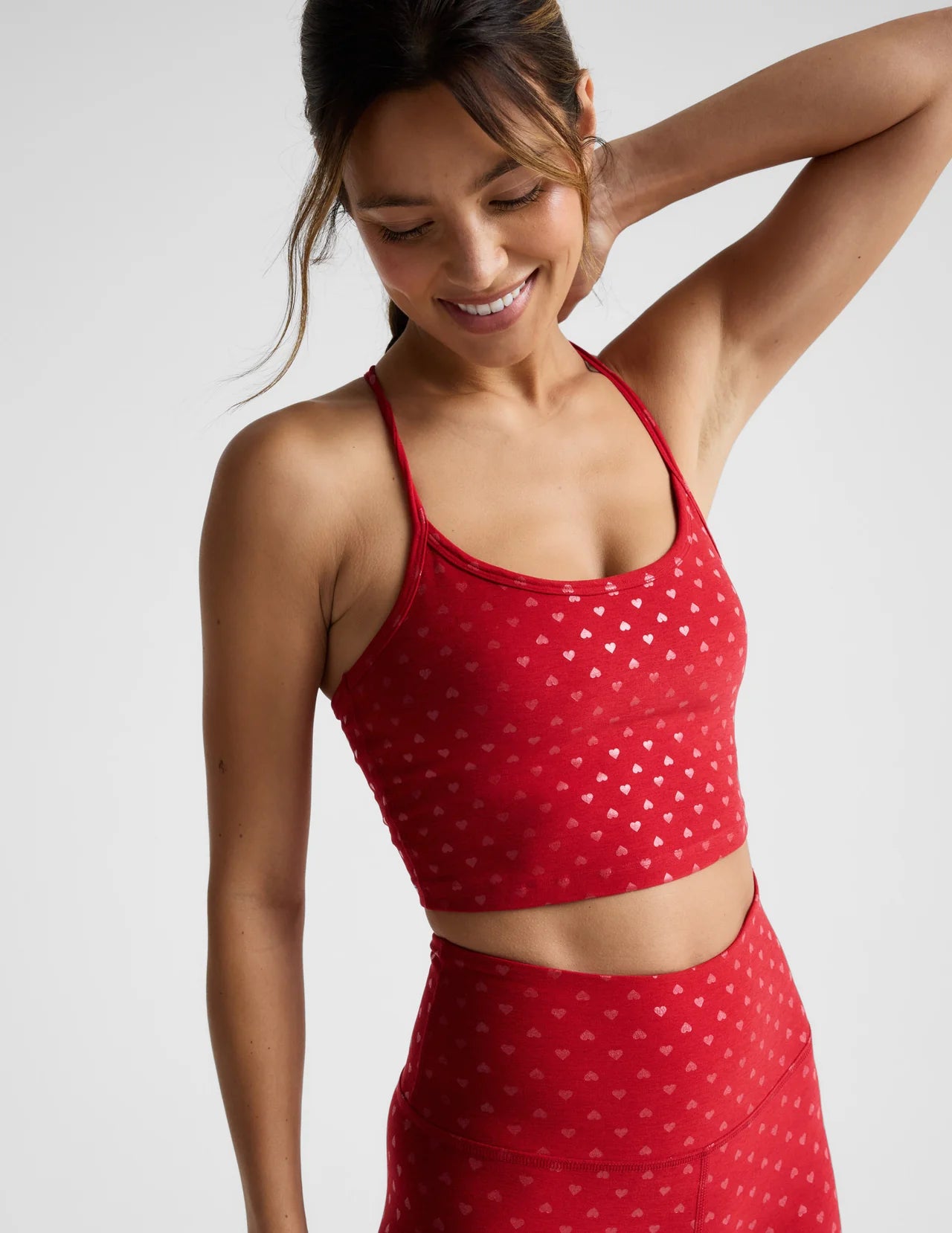 SoftShine Slim Racerback High Cropped Tank- Holly red ditsy hearts