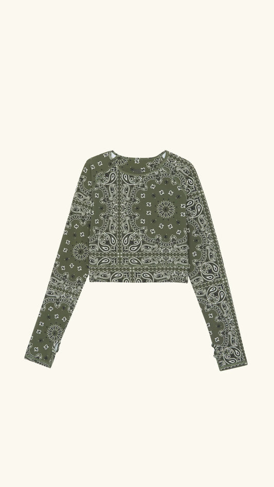 Yoga Long Sleeve Top- Kaki Bandana