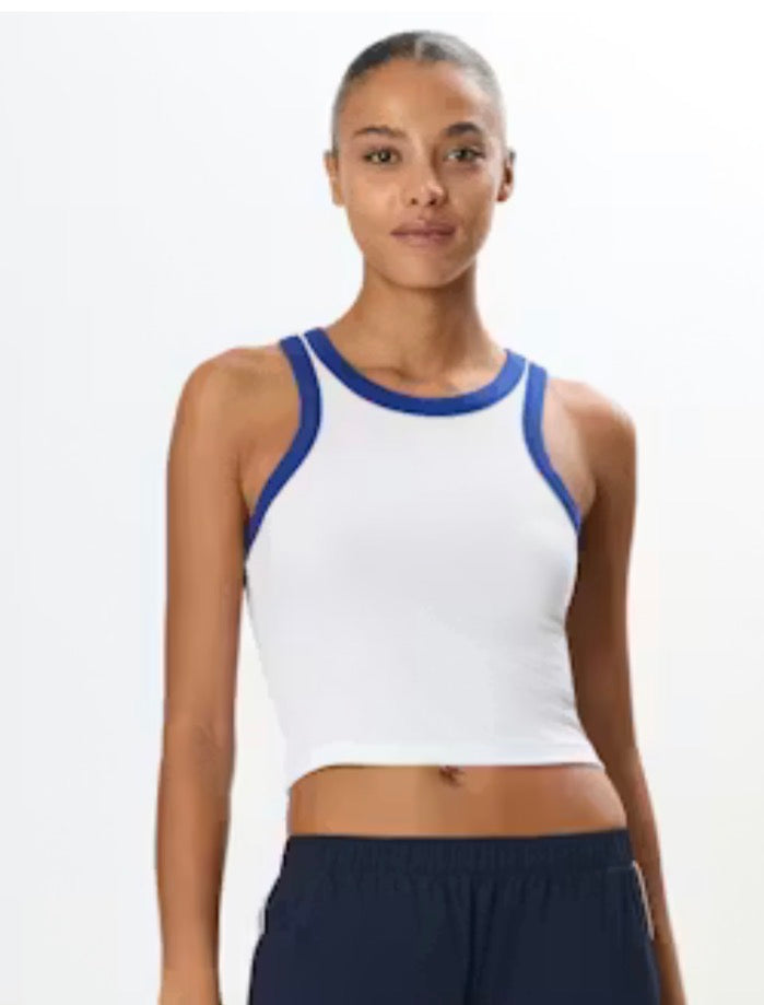 Kiki Rib Crop Tank-white/cobalt
