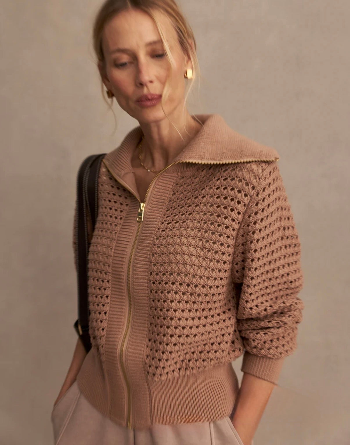 Eloise Zip-Through Knit- Warm Taupe
