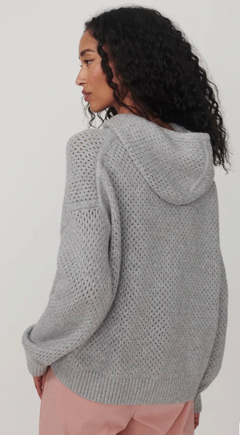 Melchie Relaxed Knit Hoodie- Grey Marl
