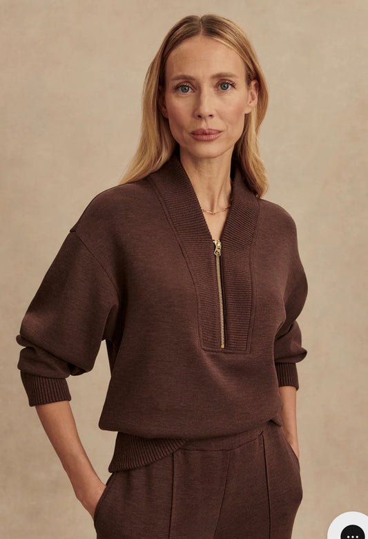Sally Half-Zip Sweat- coffee bean marl