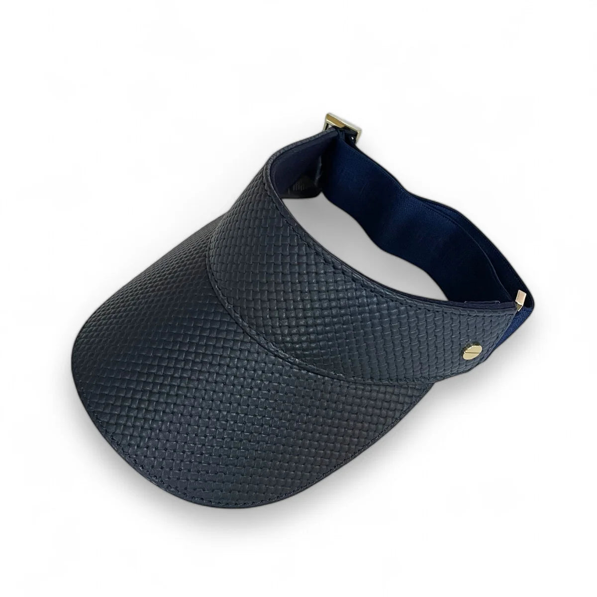 The Leather Visor-Navy Basketweave/Navy Elastic/Gold