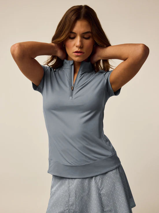 Halley Short Sleeve Quarter-Zip- Bluestone Grey