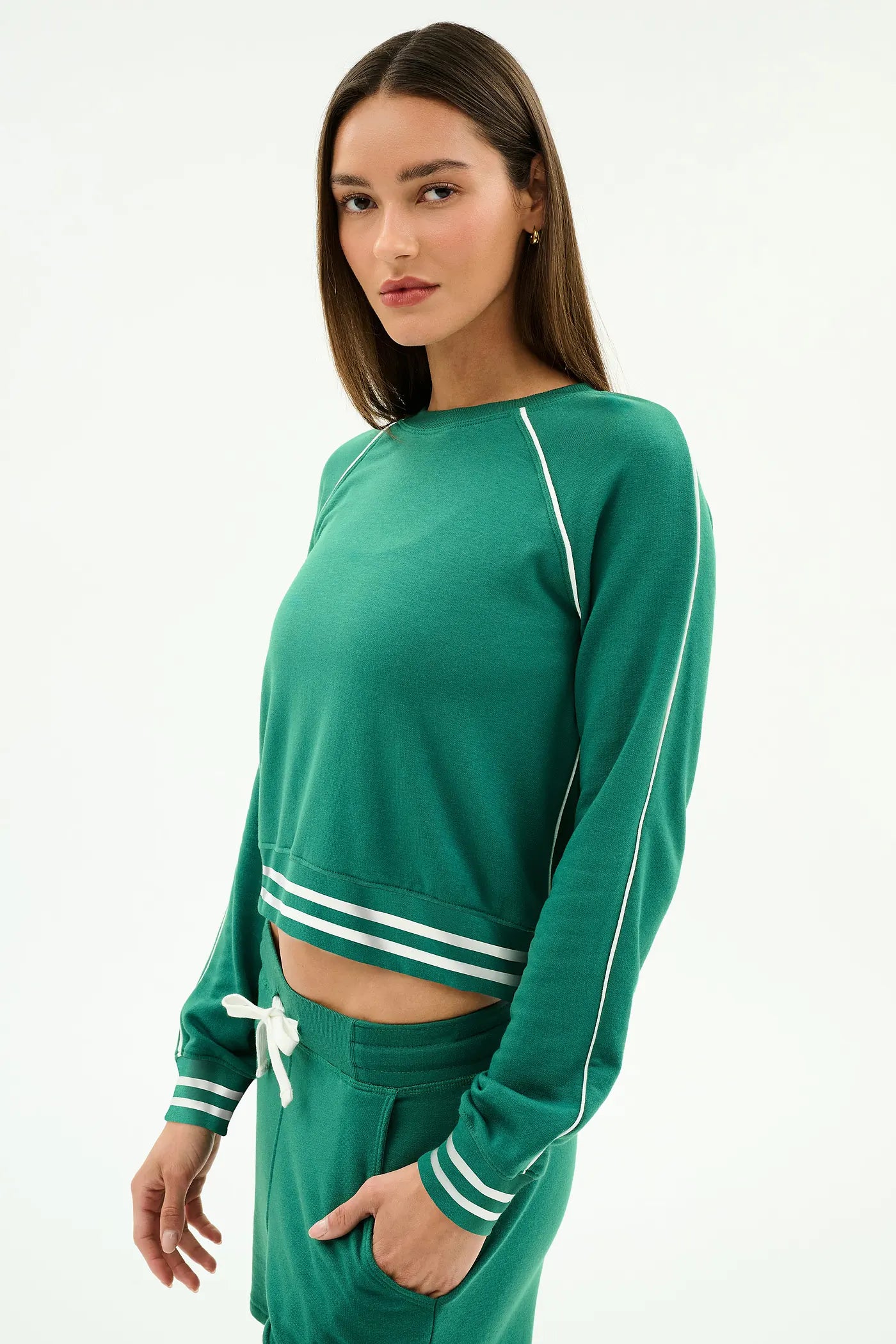Brooks Fleece Sweatshirt with Stripe-Arugula with Stripes