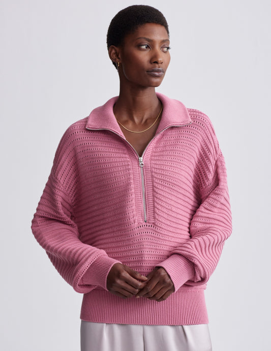 Tara Pointelle Half-Zip Knit- Foxglove