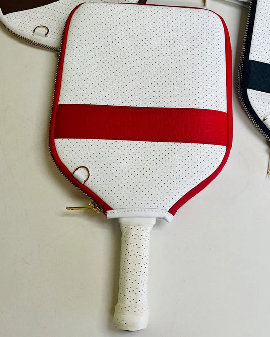 The “Addict” - leather pickleball bag- white w/red