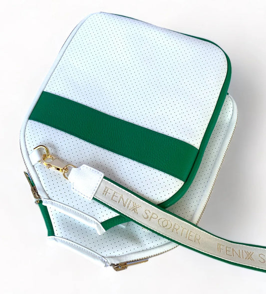 The “Addict” - leather pickleball bag- white w/green