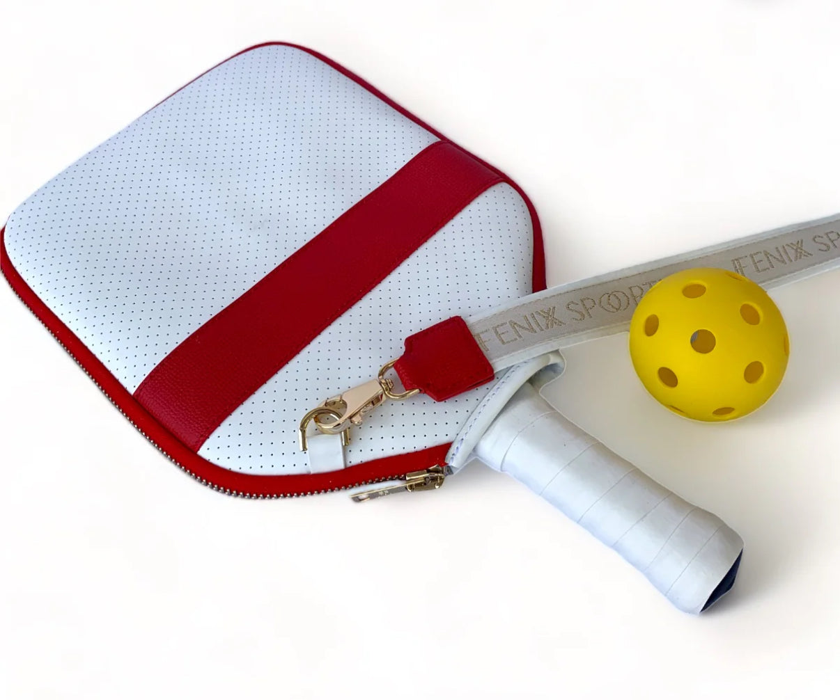 The “Addict” - leather pickleball bag- white w/red