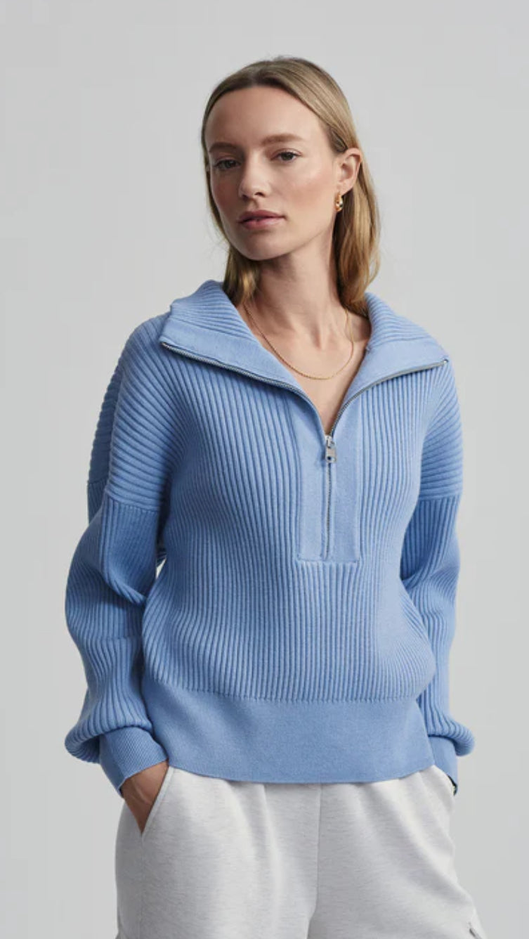 Janie Half Zip Knit- Ashley Blue