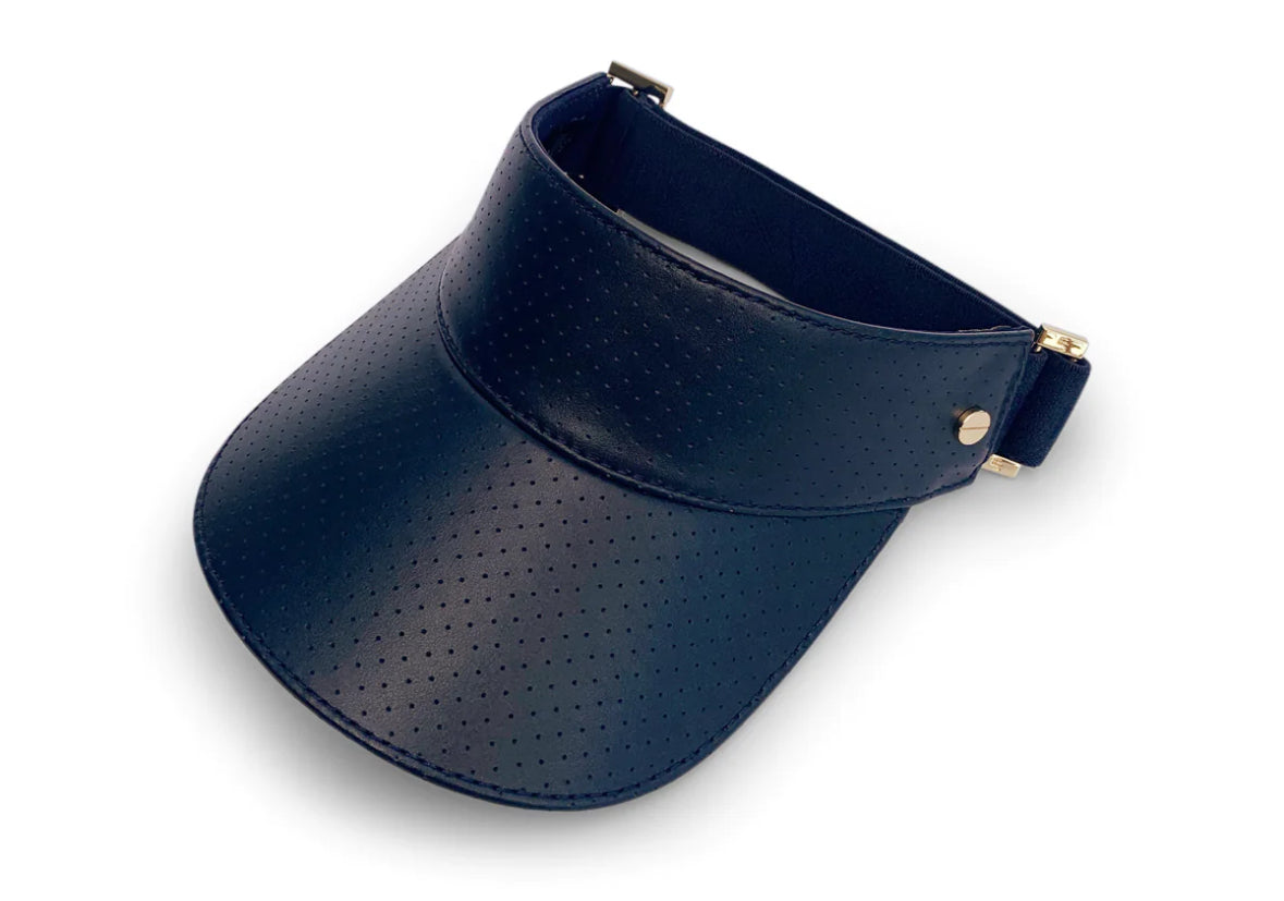 The Visor- Navy Leather & Gold