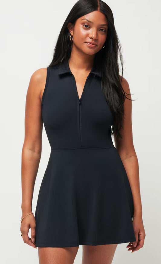 Moveknit sleeveless zip dress- black