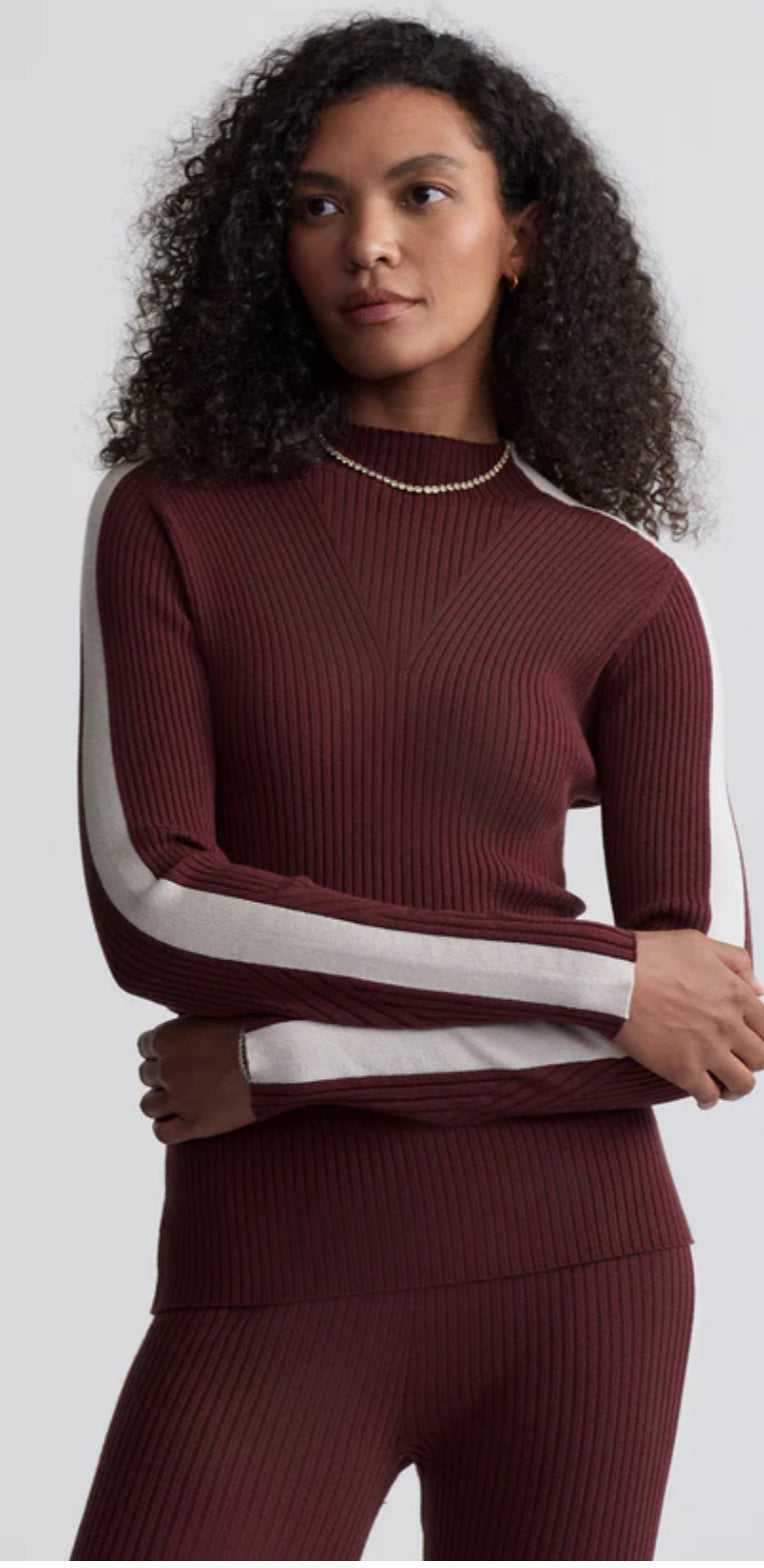 Wilshire Mock Neck Knit- Red Chocolate