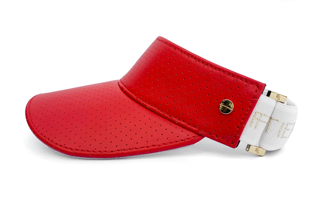 The Visor- Red Leather & White