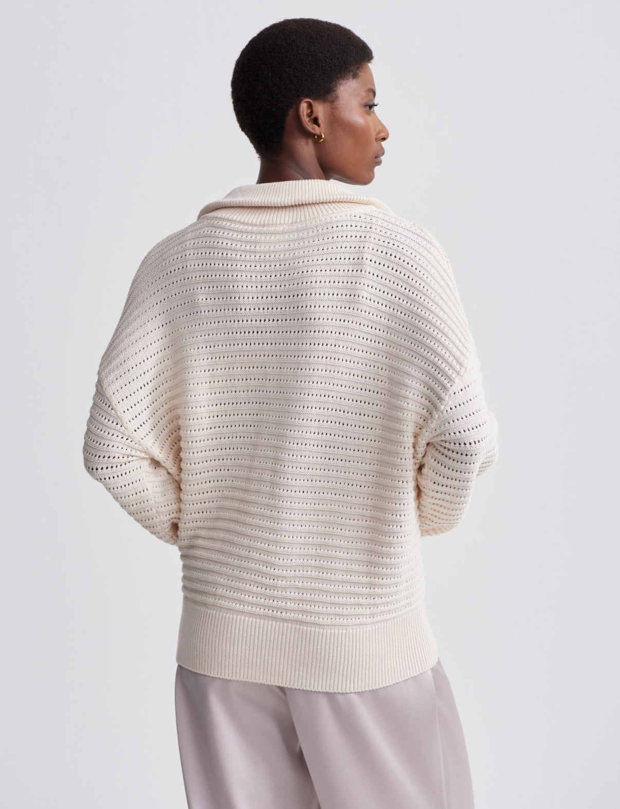 Tara Pointelle Half-Zip Knit- whitecap grey