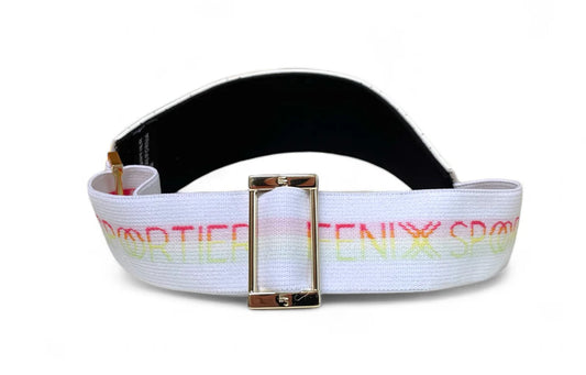 The Visor- white and gold with sherbet elastic